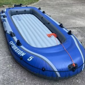 Intex Excursion 5 Inflatable Boat Set with Newport Vessels Electric Motor and Battery