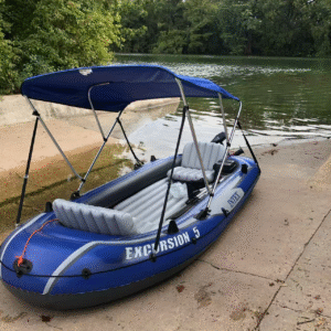 Intex Excursion 5 Inflatable Boat Set with Newport Vessels Electric Motor and Battery